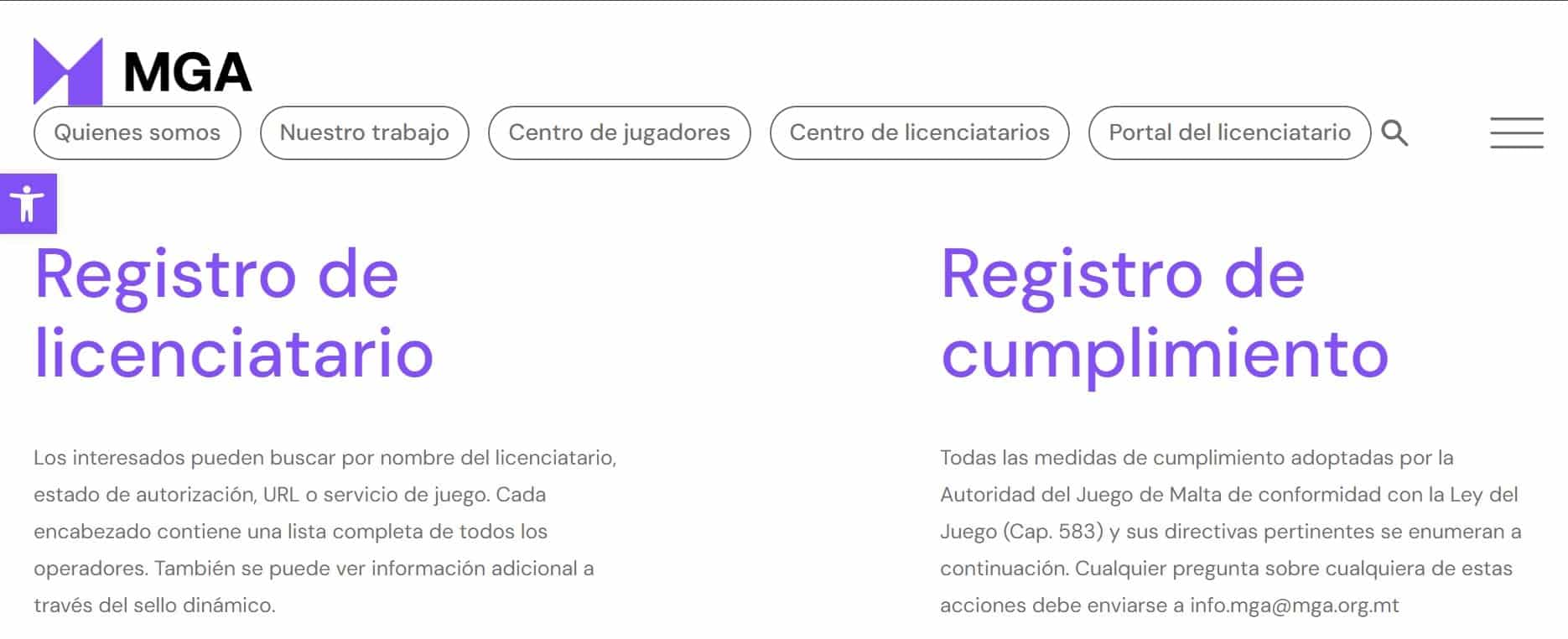 Rregistro de la MGA de licencias de juego